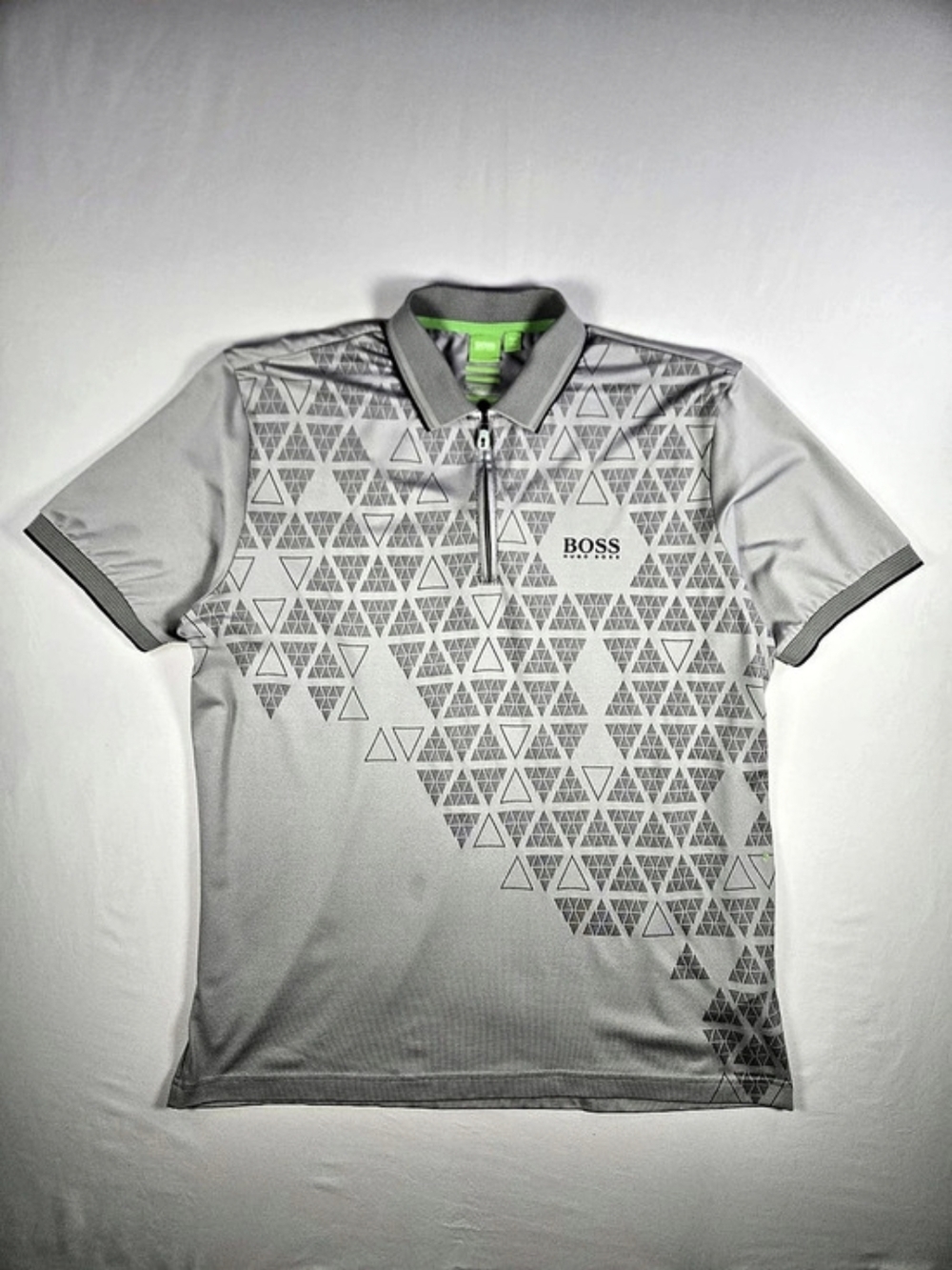 BOSS Hugo Boss Modern Fit Geometric Polo Shirt Gray XL Golf Preppy